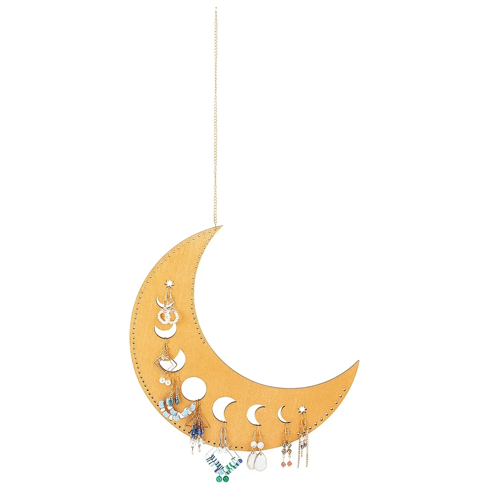 

1pc Wood Earring Displays with Iron Cable Chain Moon Peru 56.5cm