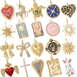 Cute Love Bow  Chrams for Jewelry Making  Golden Tarot Card Charm Stainless Steel Long Chain Dijes Diy Necklace Earring Bracelet