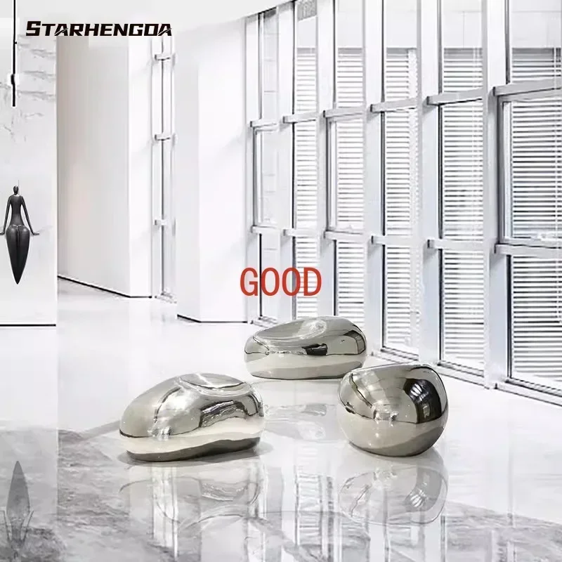 

Outdoor stainless steel egg sculpture sales office Garden landscape pieces art hotel goose stone decoration