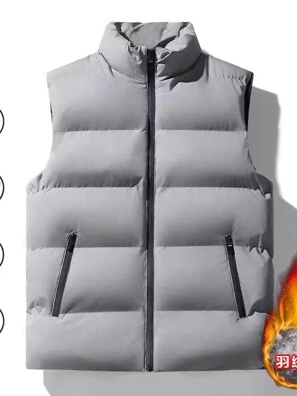 

Trendy Thiened Men's down Cotton Vest Autumn Winter Korean Sle Warmth oulder Coat Youth ular Pure Color Zipper Closure
