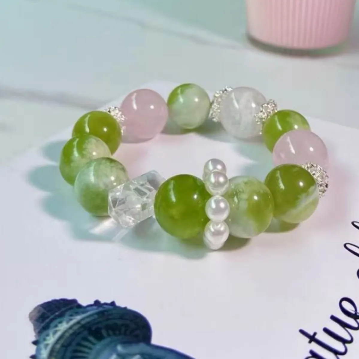 

Natural Crystal Bracelet, Qingti Milk Cover, Pink Crystal Bracelet, Women's Fashion Sweet Jewelry, Original Design