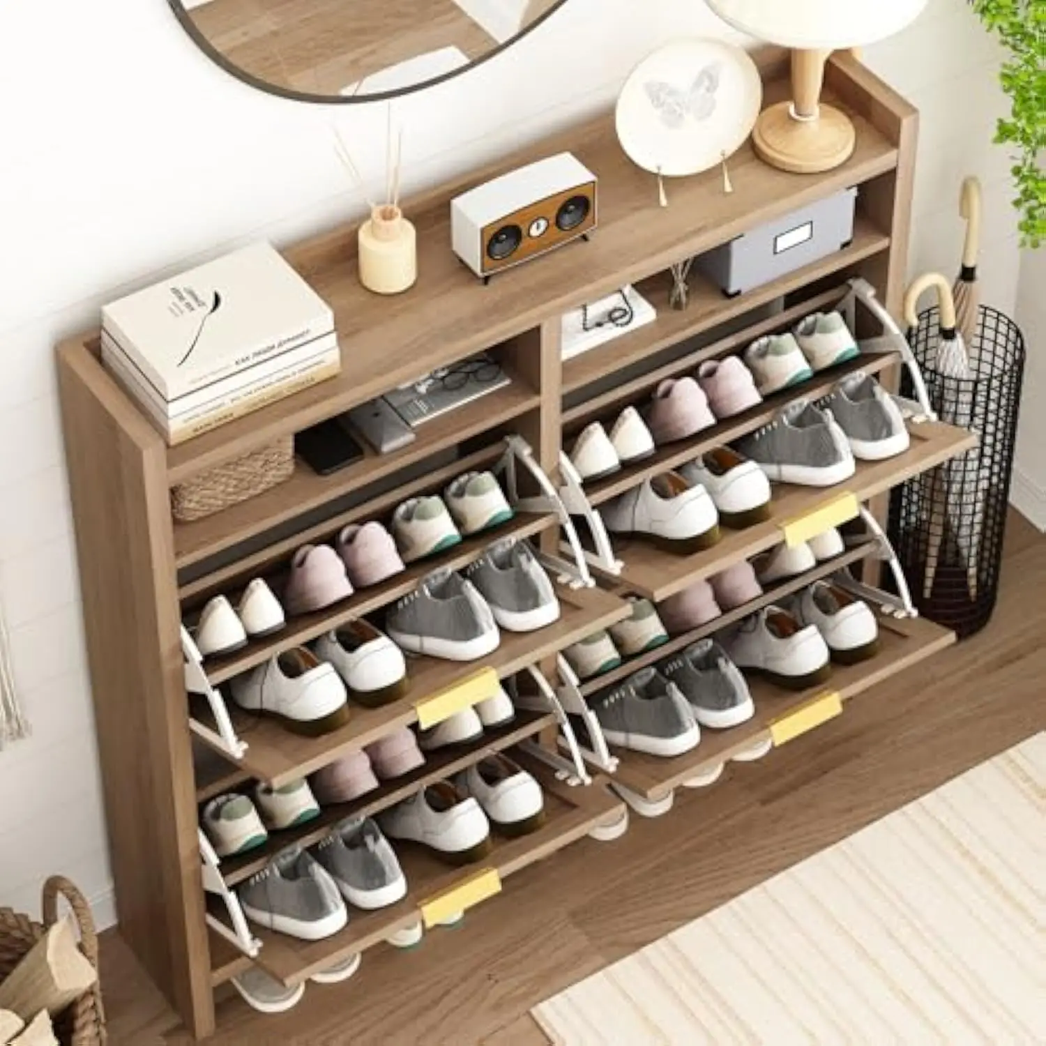 خزانة منظم تخزين للمدخل ، رف أحذية من الراتان لمدخل الباب الأمامي ، ضيق ، مخفي ، نحيف ، Fl