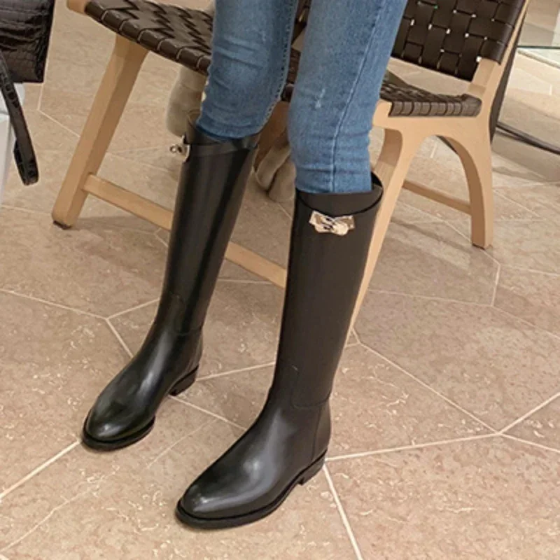 Women Shoes 2023 Winter Platform Women Long Boot Fashion Thick Sole Flats Heels Round Toe Knee High Boot Side Zipper Knight Boot