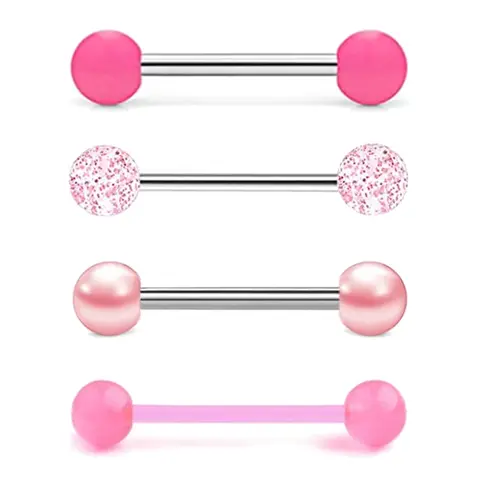 1 pièces-4 pièces en acier inoxydable 14G anneaux de langue haltère rose langue haltère bijoux pour femmes Piercing langue corps Piercing rose
