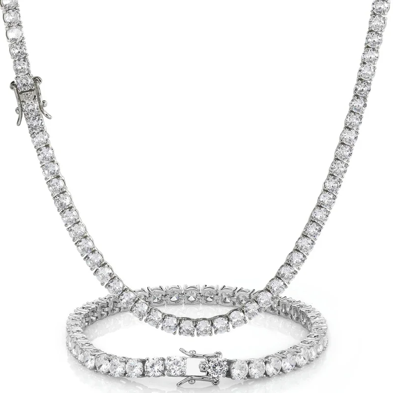 B&C Hip Hop Jewelry Brass Setting CZ Tennis Chain Necklace Gold/Silver Color Iced Out AAAAA Cubic Zirconia Chain