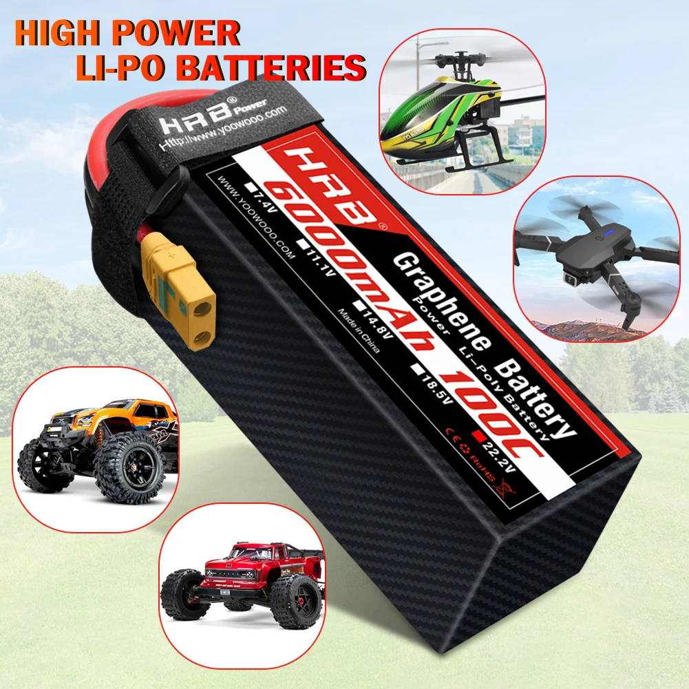 HRB 6S 6000mah بطارية الجرافين 100C 22.2V RC يبو البطارية مع موصل XT90-S ل RC هليكوبتر طائرة بدون طيار RC قارب