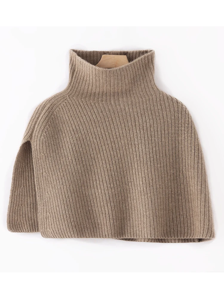 CHICCU المرأة 100% الكشمير متماسكة البلوز شالات الياقة المدورة شال سميك الخريف الشتاء موضة كاذبة طوق معطف سترة التفاف #5