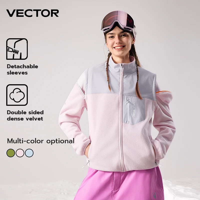 VECTOR Brand Fleece Jacket with Detachable Sleeves for Windproof Warm Anti-static Outdoor Sports Skiing Hiking Daily Wear