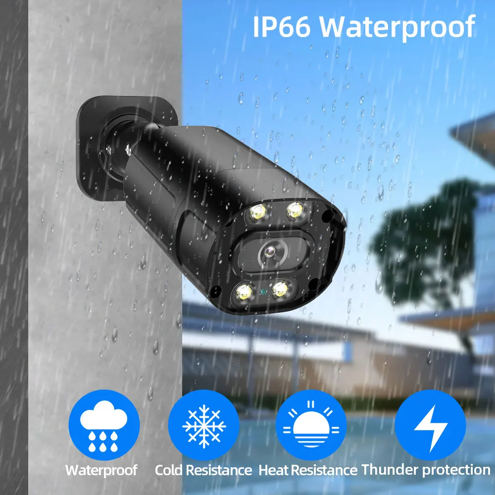 4K 8MP Smart PoE IP Camera Infrared Night Vision Bullet Human Detection Spotlight Two-way Audio Sound Light Alarm Black Camera