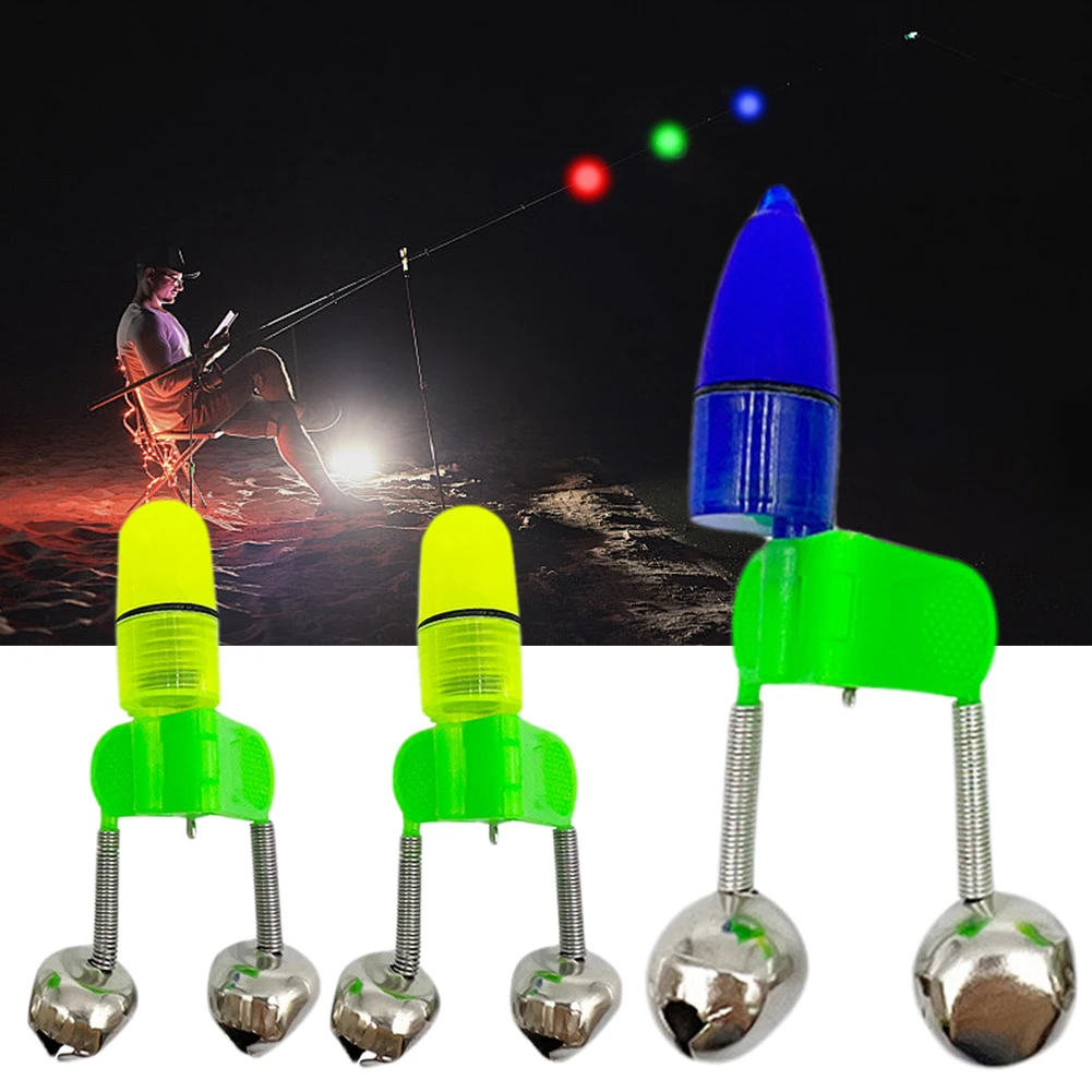 Night Fishing Rod Bite Bait Alarm Light Fishing Jingle Bells Led Sea Pole Alarm Twin Bells Clip Alerter Offshore Angling Ring