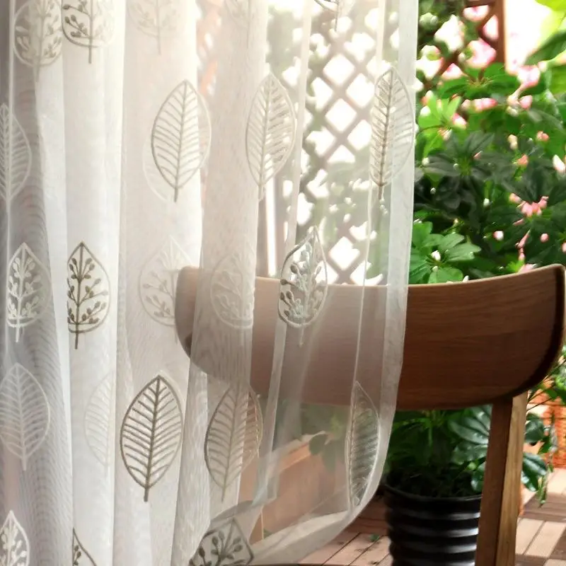 Pastoral American Leaf Embroidered Window Screen Curtains  Bedroom and Living Room Sheer Yarn High-end Decoration