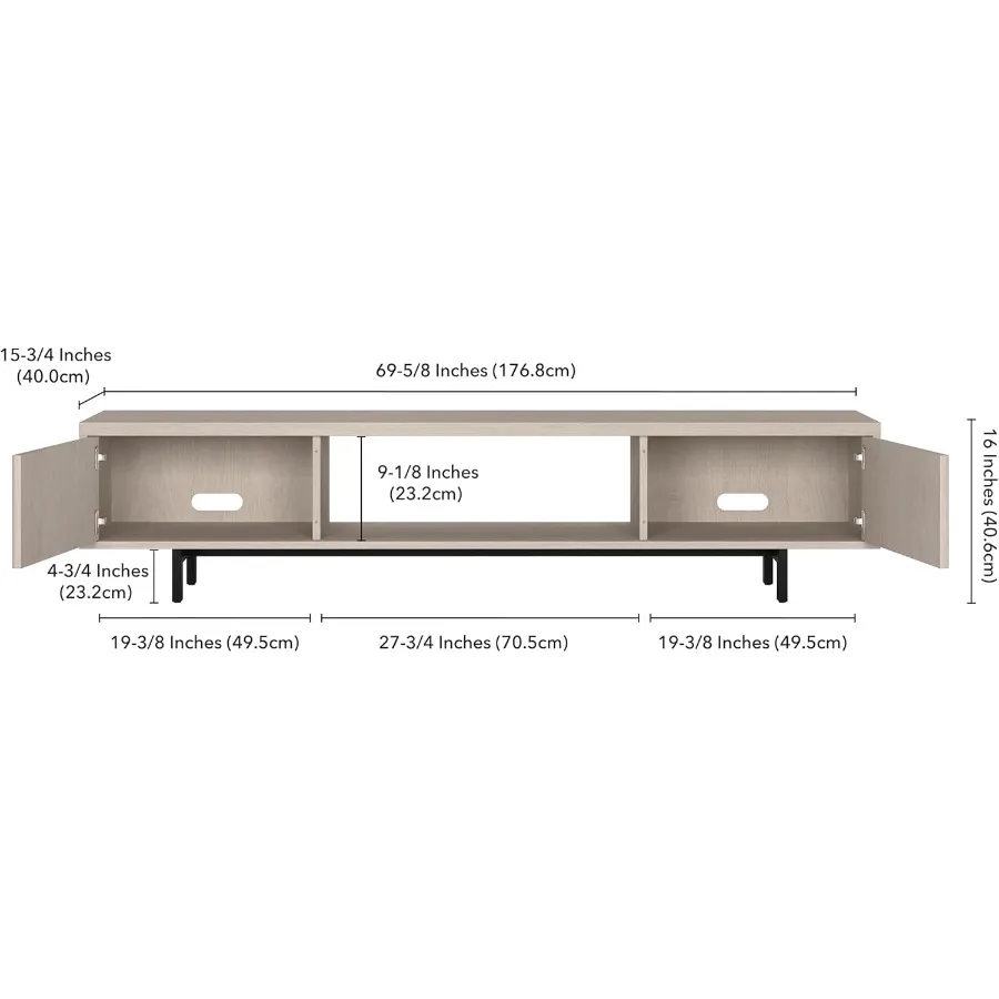 حامل تلفزيون مخدد لأجهزة التلفاز حتى 78 بوصة مع خزائن تخزين جانبية وتخزين مركزي مفتوح لغرفة المعيشة وغرفة العائلة أو المكتب i