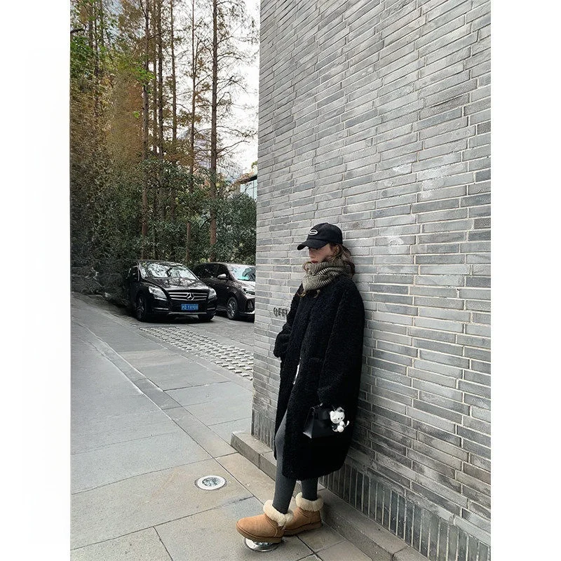 

Шерстяное длинное пальто из натурального меха ягненка для женщин, осенне-зимняя верхняя одежда, повседневный стиль, чистый стиль, для электронной коммерции, удлиненное...