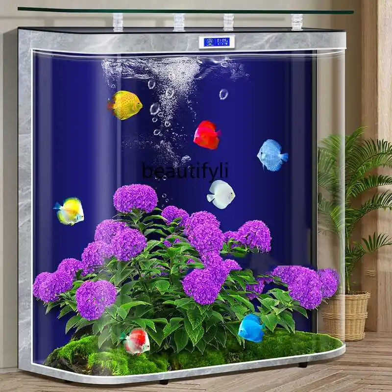 

New Glass Fish Tank Living Room Home Non-Base Wall Integrated Self-Circulation Change Water Floor Aquarium