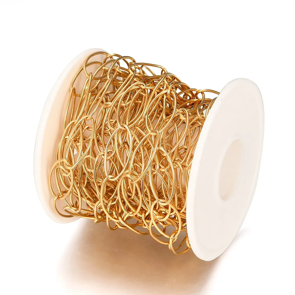 PandaHall 5m/Rolle 304 Edelstahl Büroklammerketten, gezogene, längliche Kabelketten, plattiert, gelötet mit Spule, 20x10x1mm – Detail 7