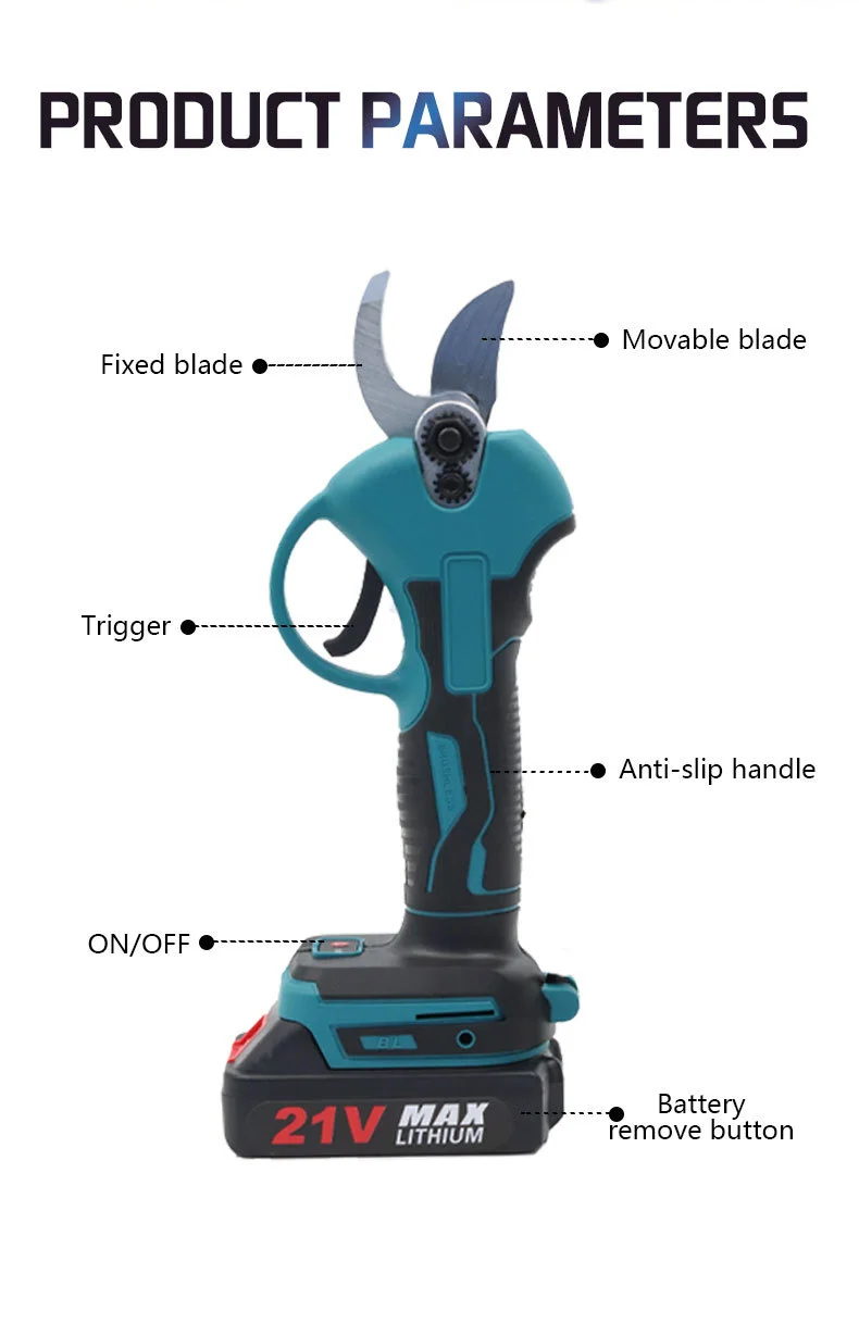 pruning shears for gardening with 4cm pruning shear blade and rechargeable battery