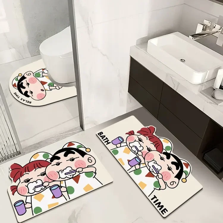 New Cartoon Crayon Shin-chan Bathroom Absorbent Floor Mat Diatom Mud Toilet Toilet Floor Mat Toilet Sink Set Jewelry