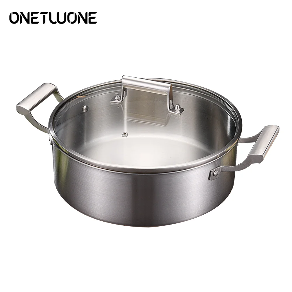 

28cm Soup Pot 5 Layers Steel Pot with Glass Lid 304 Stainless Steel Cooking Pot for Gas and Induction Cooker Hot Pot Wok