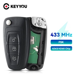 KEYYOU per Ford Mondeo Focus c-max s-max 2013 2014 2015 2016 2017 434Mhz 3 pulsanti Filp chiave telecomando auto FSK