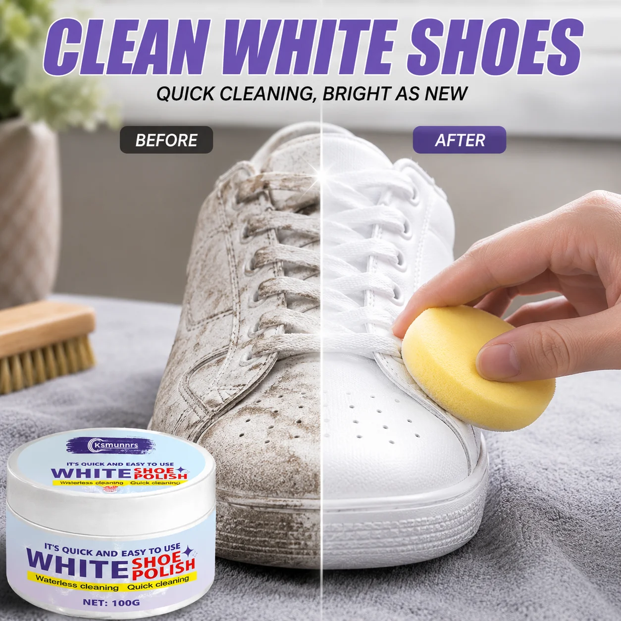 Sneaker Care Whitener - White Shoe Care Cream, Polishing and