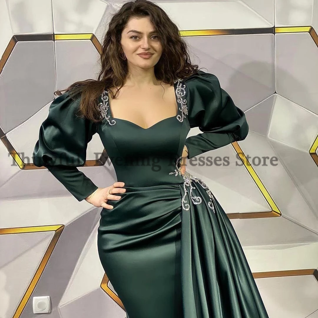 Thinyfull Sexy Prom Evening Dresses Long Sleeve Party Dress Green Beadings High Split Mermaid Cocktail Gowns Saudi Arabia Dubai