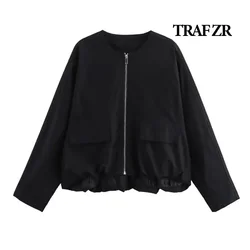 TRAF ZR Solid Jacket American Vintage Baseball Uniform Elegant Luxury Women's Coat Jackets Women Summer 2024 Aviator Jackets