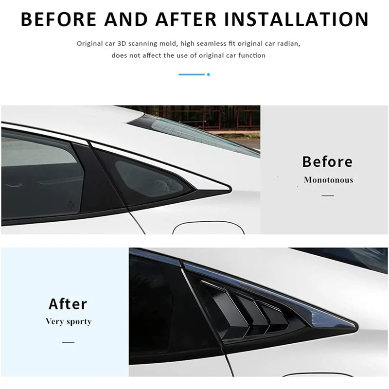 

2 PCS Rear Side Window Louvers Gloosy Black ABS For Honda Civic Sedan 2016-2021 Accessories Air Vent Scoop Cover-ABQF
