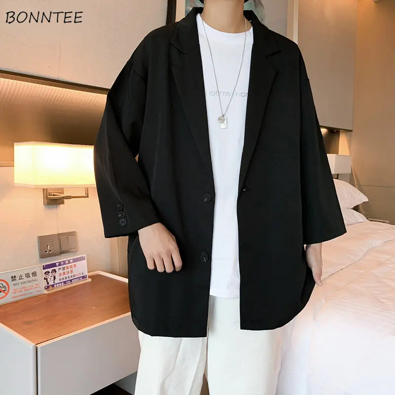 

Черные блейзеры для мужчин, Подростковая Красивая Повседневная Минималистичная крутая Корейская японская стильная уличная одежда, универсальная модная верхняя одежда для колледжа