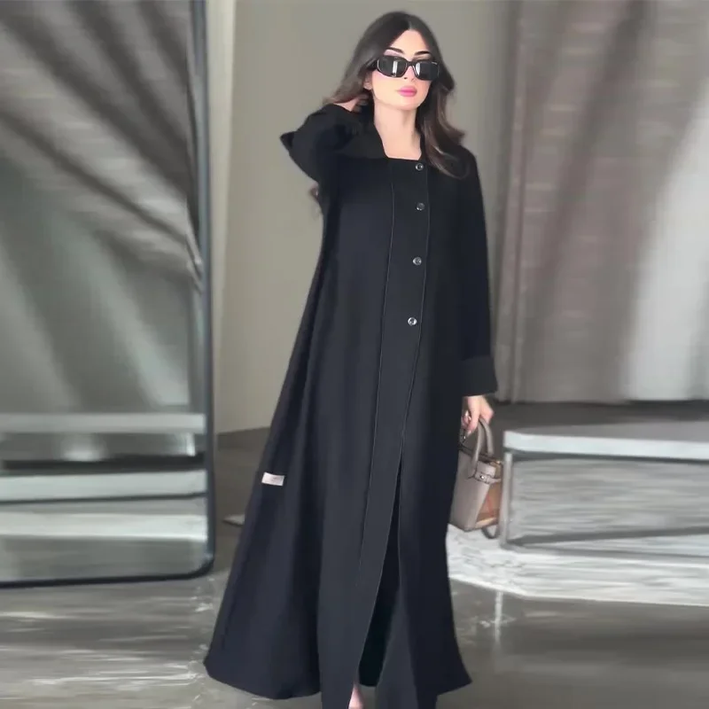 

Свободная длинная юбка, куртка, верхняя одежда для женщин, осенний новый стиль, цветной воротник-стойка, универсальный размер плюс