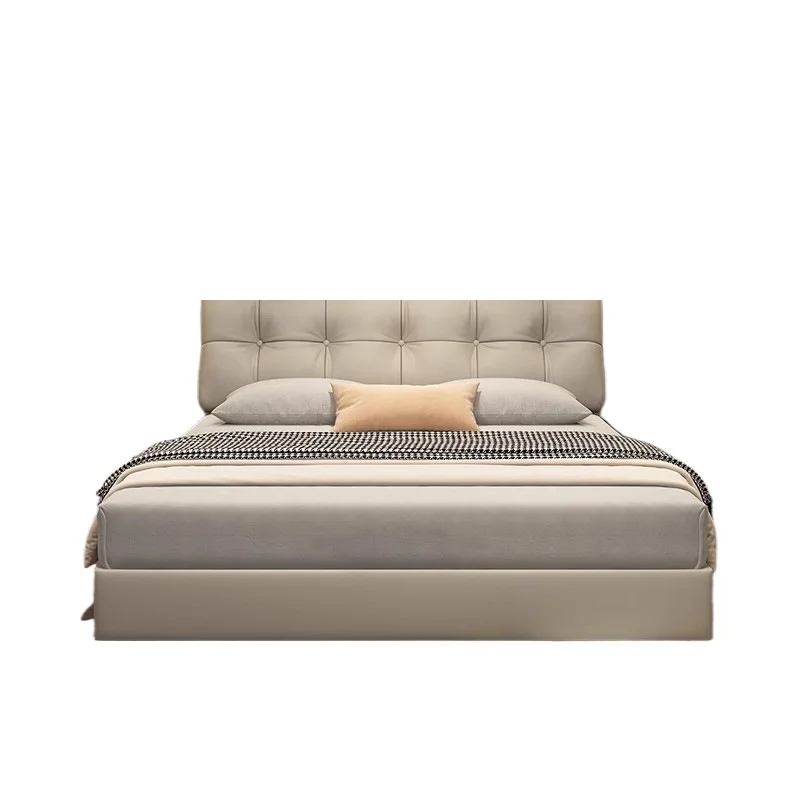 

Double leather bed Modern simple high box storage with drawer storage Master bedroom marriage bed