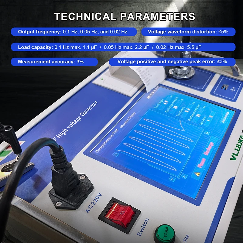 VLUUKE VLF-30/1.1 220V High Voltage Generator 30/40/50KV Very Low Frequency Cable Insulation Tester High Accuracy IP67