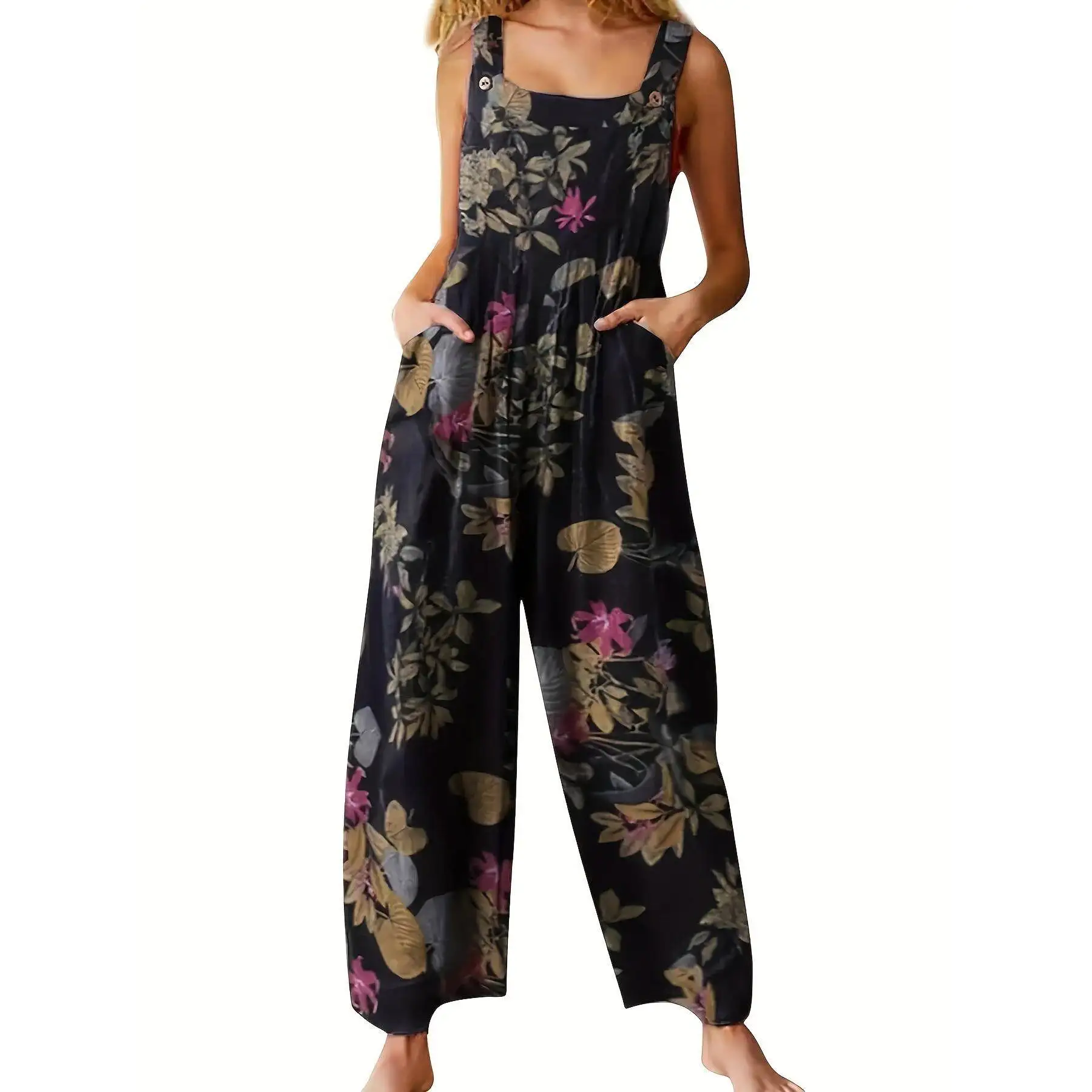 Ethnic Patchwork Jumpsuit Women's Casual Harem Pants Mid-Low Waist Other Material 100% Cross-Border Free Shipping