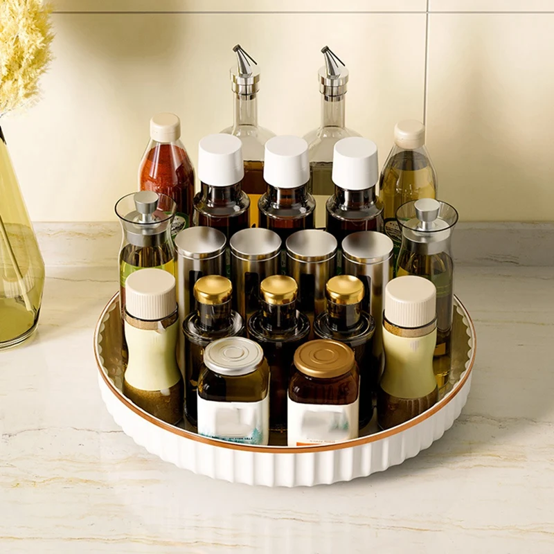 Light Luxury Style 360 Degree Rotating Rack, Kitchen Oil Bottle Spice Rack, Kitchen Countertop Round Storage Tray