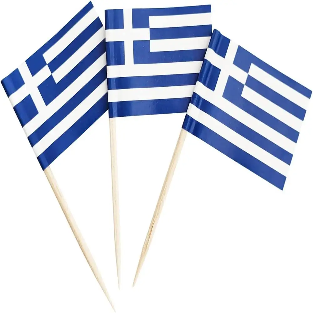 Mini Greece Flag 50Pcs Paper Food Picks Dinner Cake Toothpicks Cupcake Decoration Fruit Cocktail Sticks Party Supplies