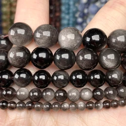 4mm-12mm Natural Silvery Obsidian Stone Round Beads for Jewelry Making Diy Bracelets Necklace 15