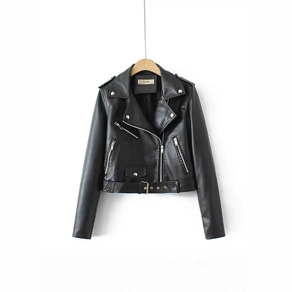 Damska skórzana kurtka, modna odzież wierzchnia, miękka skórzana krótka bluzka do noszenia na co dzień w stylu streetwear.