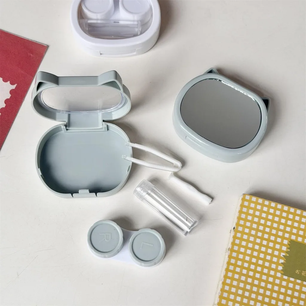 Simple Korean Fashion Cute Contact Lens Case Women Portable Travel Contact Lenses Kit Kawaii Cat Design Glasses Accessory