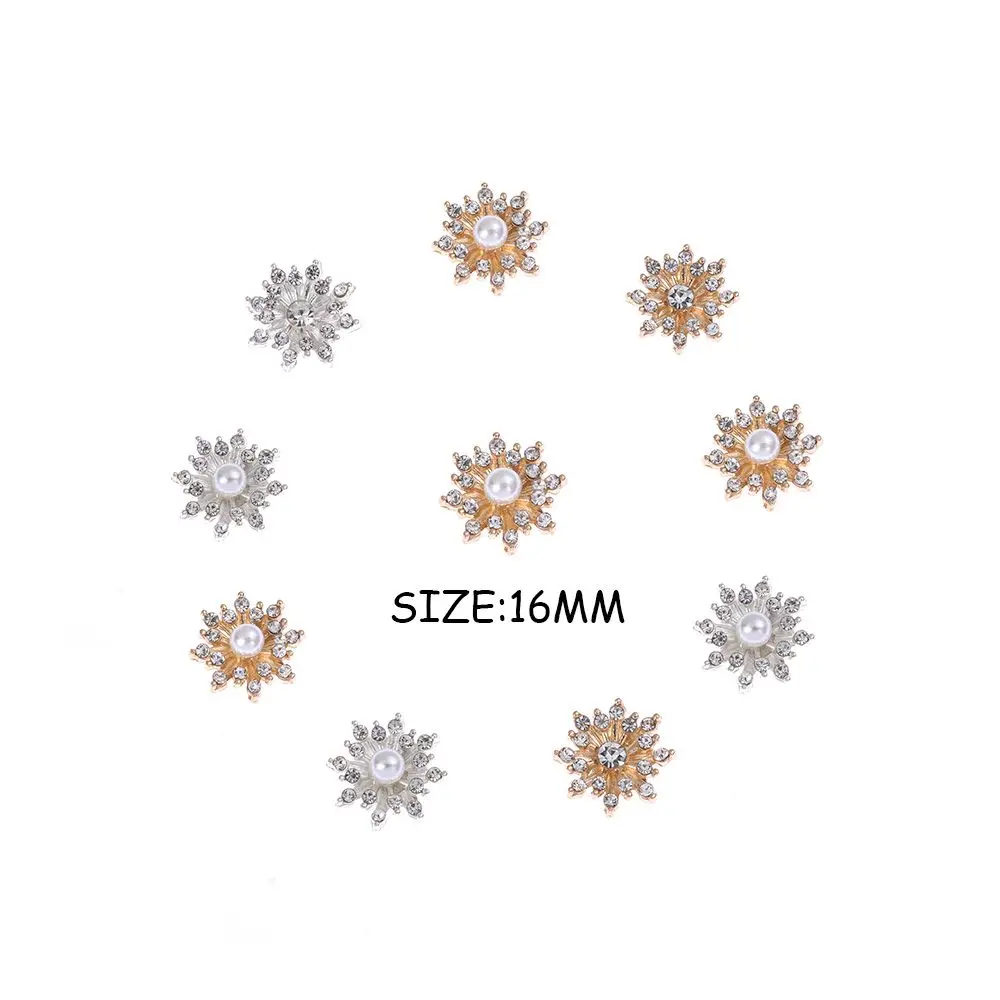 10PCS 16MM Craft Plating Hairpin Accessories Apparel Sewing Pearl Buckle Rhinestone Button Snowflake Buttons