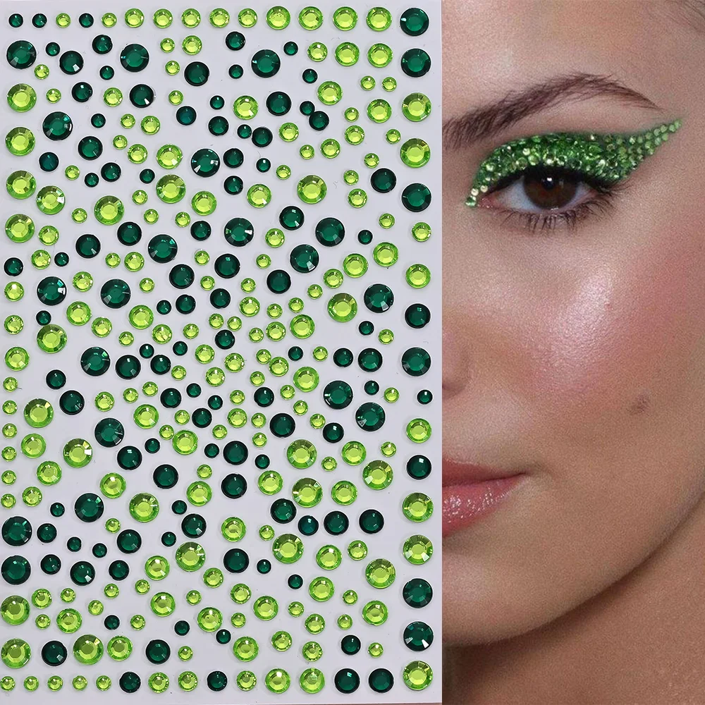 

1 шт. 3D-наклейки для лица с изумрудно-зелеными стразами, временные татуировки для вечеринок, макияжа, DIY украшения для тела, алмазные декоративные наклейки