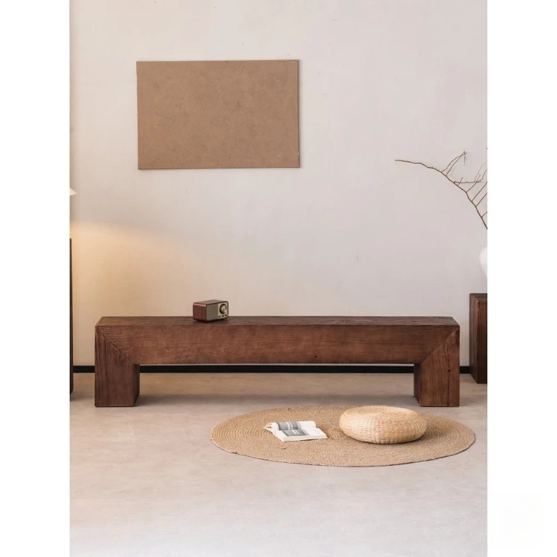 Solid wood bench medieval wabi-sabi wind, display props bench shoe changing stool