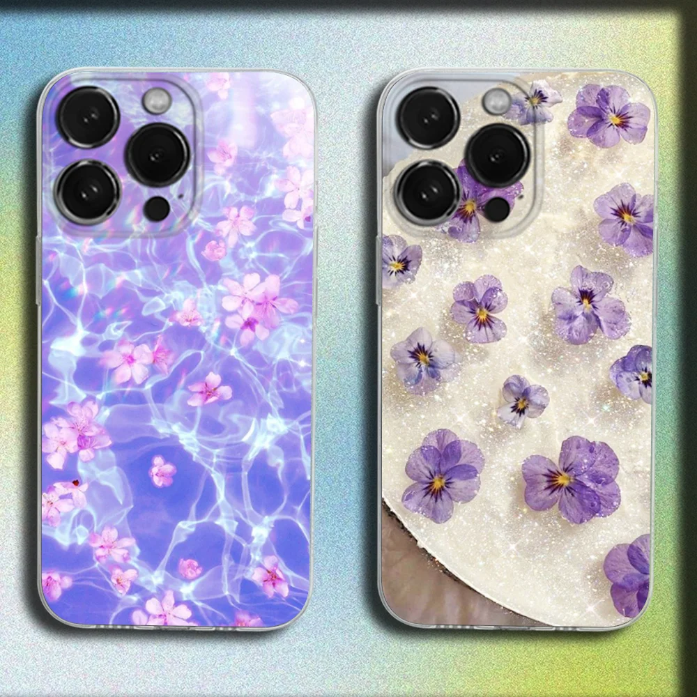 

Purple flower Phone Case For iPhone 16,15,14,13,12,11 Plus,Pro,Max,XR,XS,Plus,SE,Mini Transparent Soft Cover