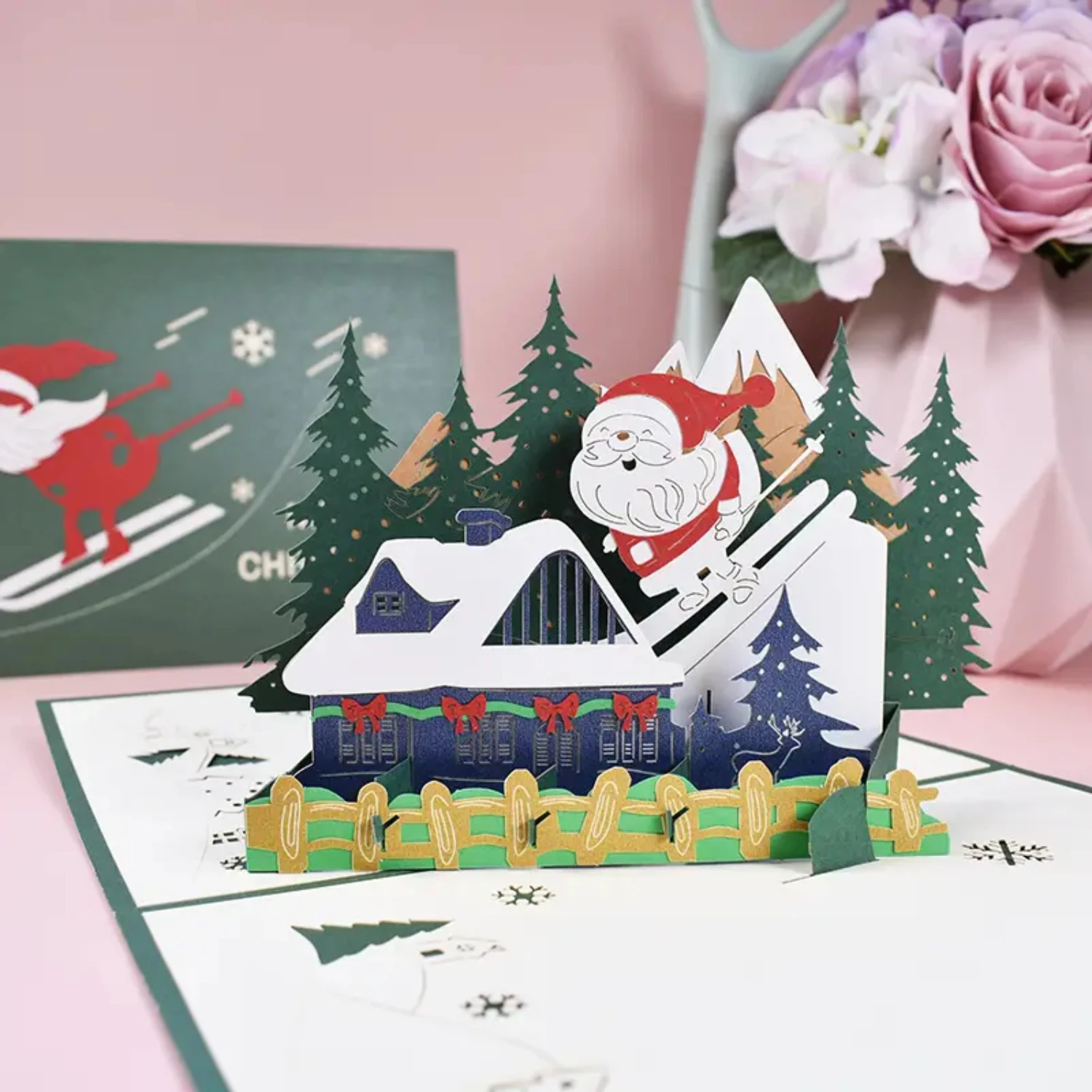 Elegant and Delightful 3D Pop Up Christmas Greeting Card with Blank Interior - Perfect for Expressing Gratitude During the Holid