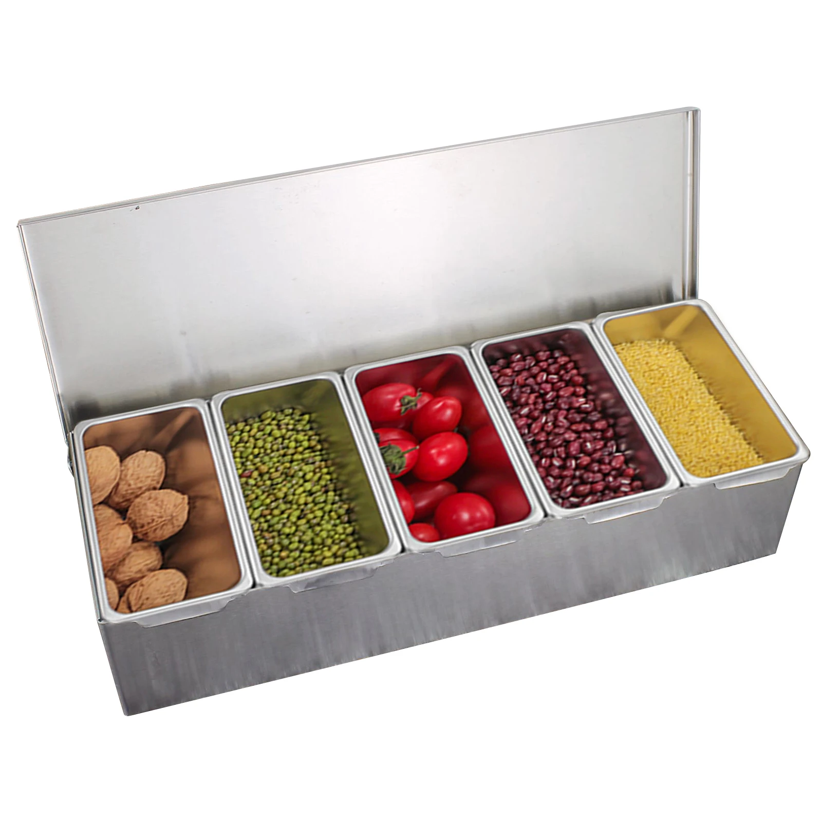 Ingredient Food Containers 5-Grid Spice Box Kitchen Spice Cans Stainless Steel Side Containers Spice Containers with Covers