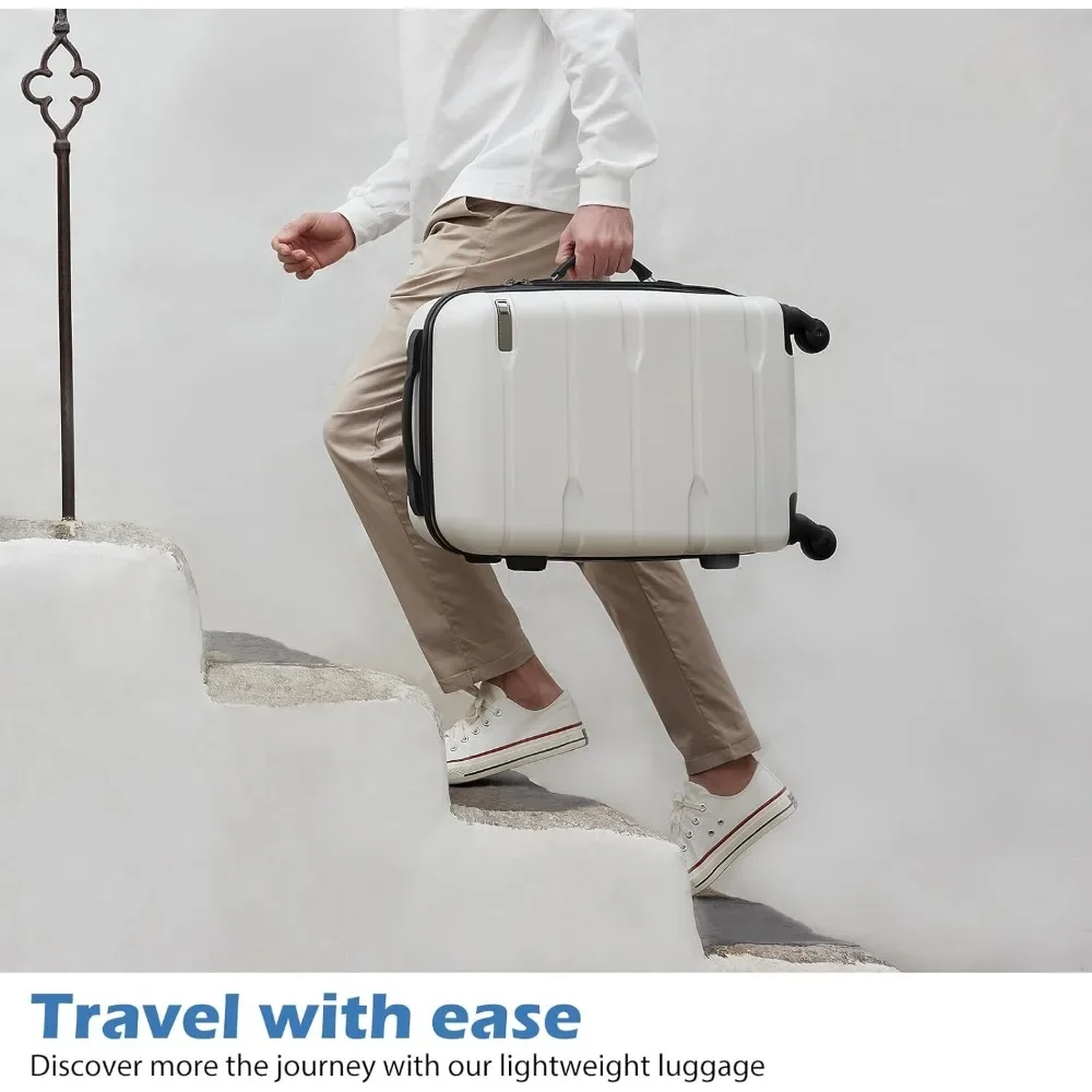 Luggage Expandable 3 Piece Sets PC+ABS Spinner Suitcase 20 inch 24 inch 28 inch (white, 3 piece set)