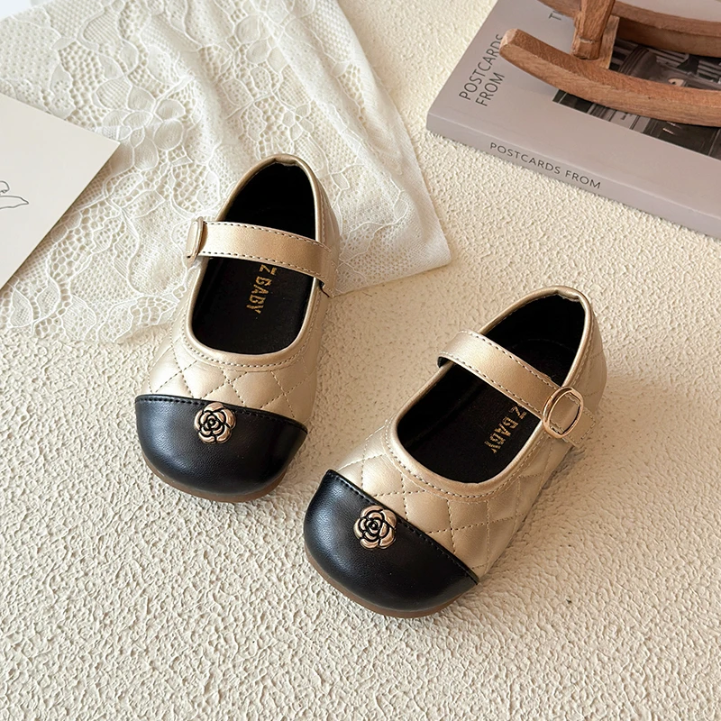 Neue, niedliche Mary-Jane-Schuhe für kleine Mädchen, mit gesteppter Zehenkappe, in Gold-Rosé, leicht, Prinzessinnen-Schuhe für Partys, Hochzeiten und den täglichen Gebrauch. – Detail 4