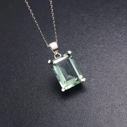 Elegant Natural Green Amethyst Pendant Gemstone 6.5ct Sterling 925 Silver Fine Jewelry for Women Girl Gift Party Box