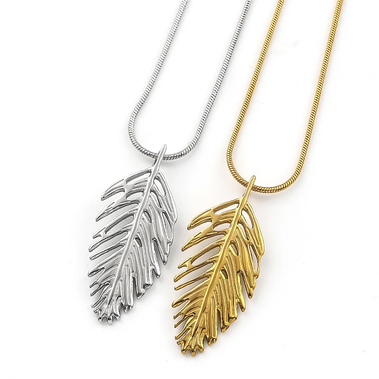 

Bohemian Hollow Feather Simple Pendant Necklace for Women Stainless Steel Gold Color Snake Chain Necklaces Boho Jewelry Gift