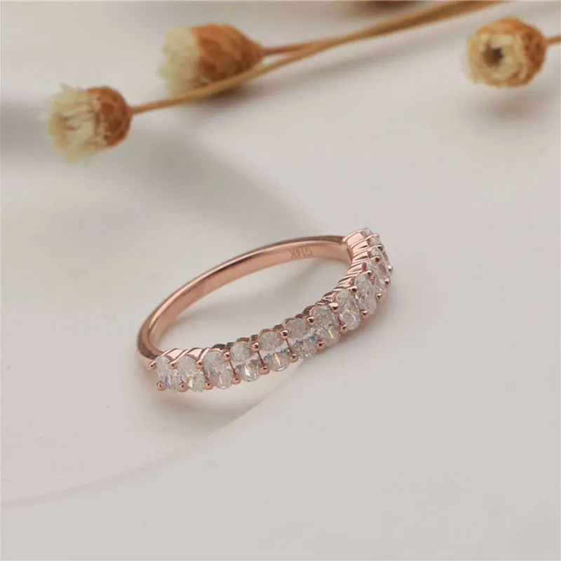 CxsJeremy 14K 585 Rose Gold Moissanite Diamond Ring Oval Cut 2*3mm Moissanite Stack Half Eternity Wedding Band for Women Gift