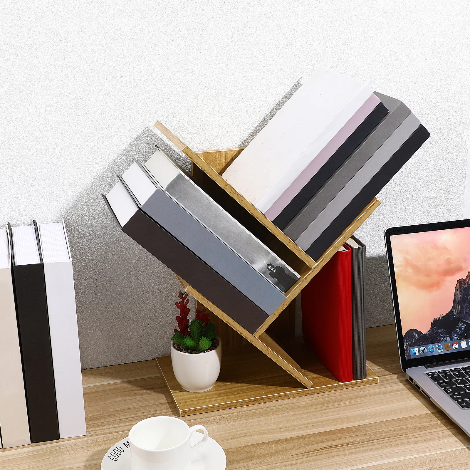 

Stable Bookshelf Tree Small Anti tipping Desktop Bookcase Wooden 3 Layers Book Storage Rack Space saving Home Office