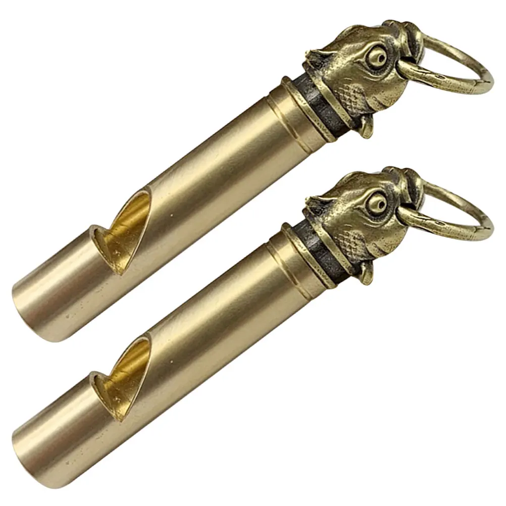 

2Pcs Brass Whistle Keychain Emergency Hiking Training Copper Stylish Pendant for Casual Formal Settings Brass Whistle